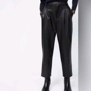 Zara Pants Womens XXL Black Faux Leather Pleated Balloon Leg
